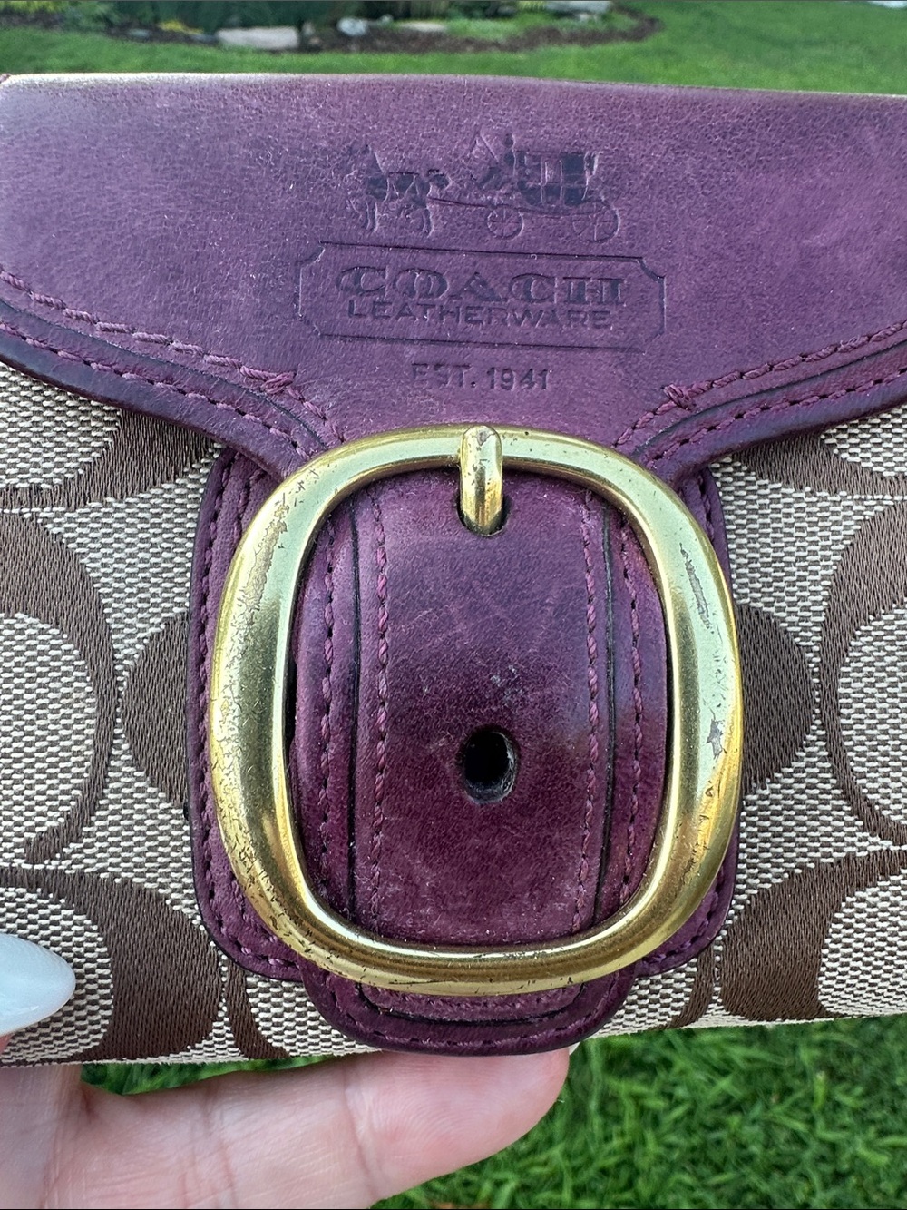 Coach Bleecker Tattersall Signature Compact Wallet - Picture 9 of 9
